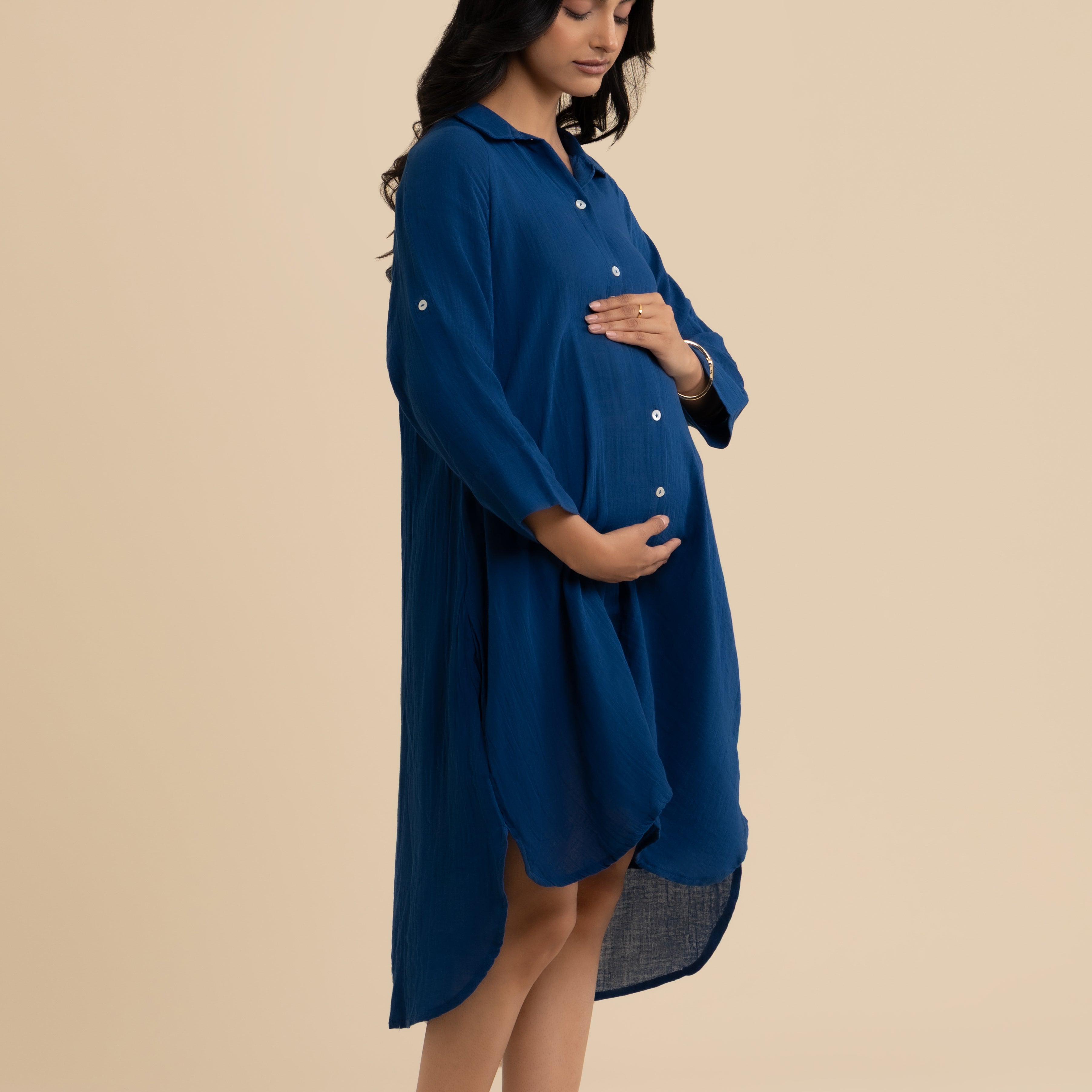 The Midnight Dress – Deep blue cotton dress, view 1