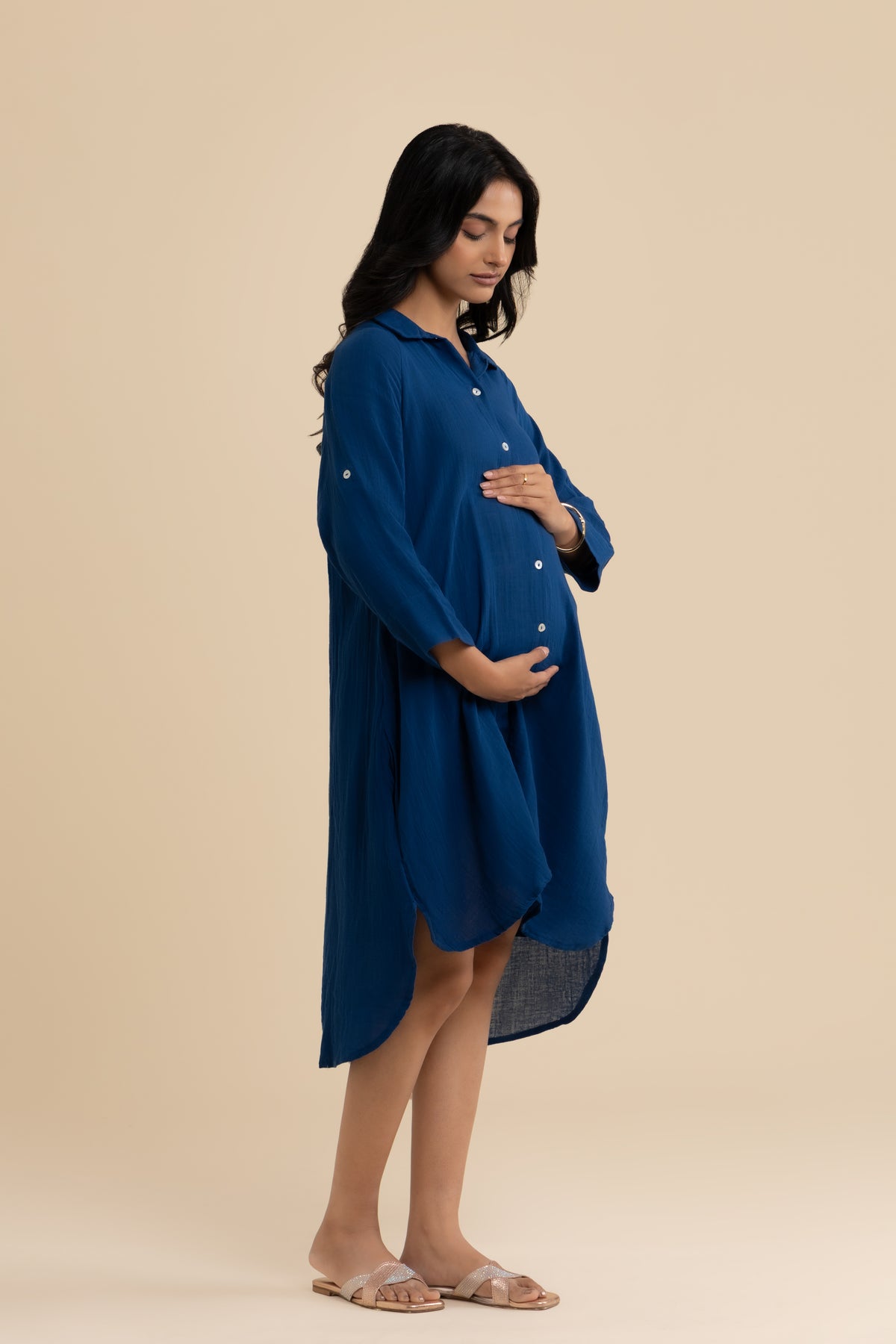 The Midnight Dress – Deep blue cotton dress, view 1