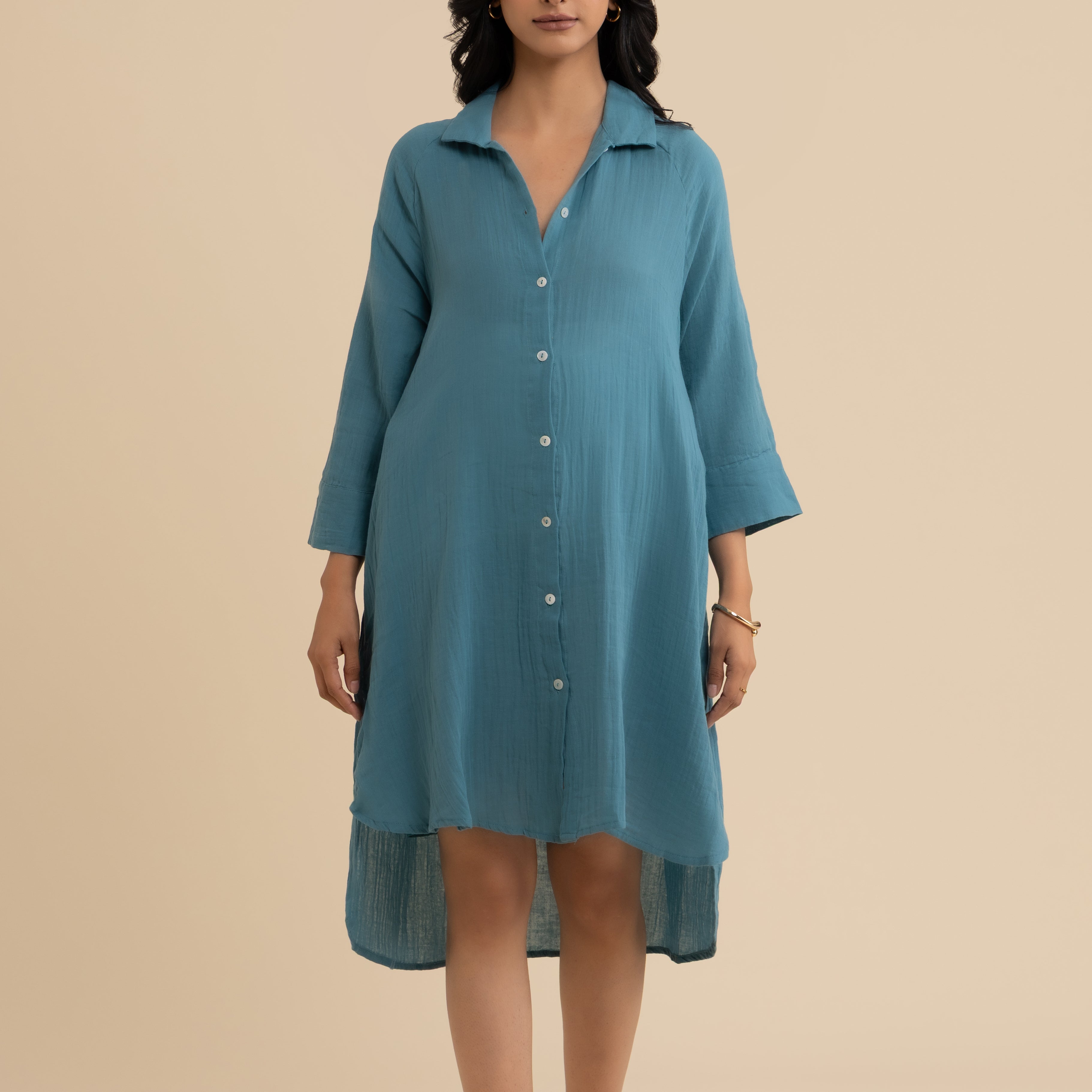 The Sea Breeze Dress – Teal cotton dress, view 1