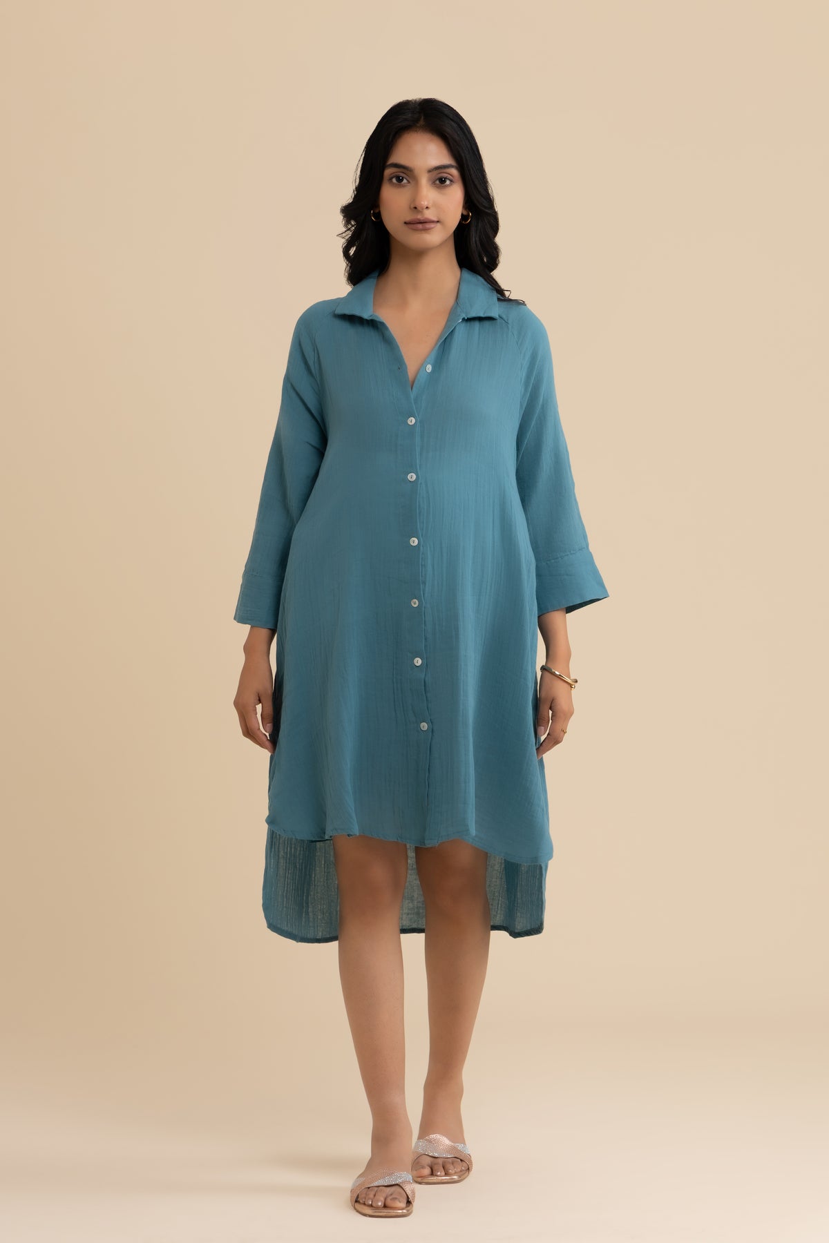The Sea Breeze Dress – Teal cotton dress, view 1