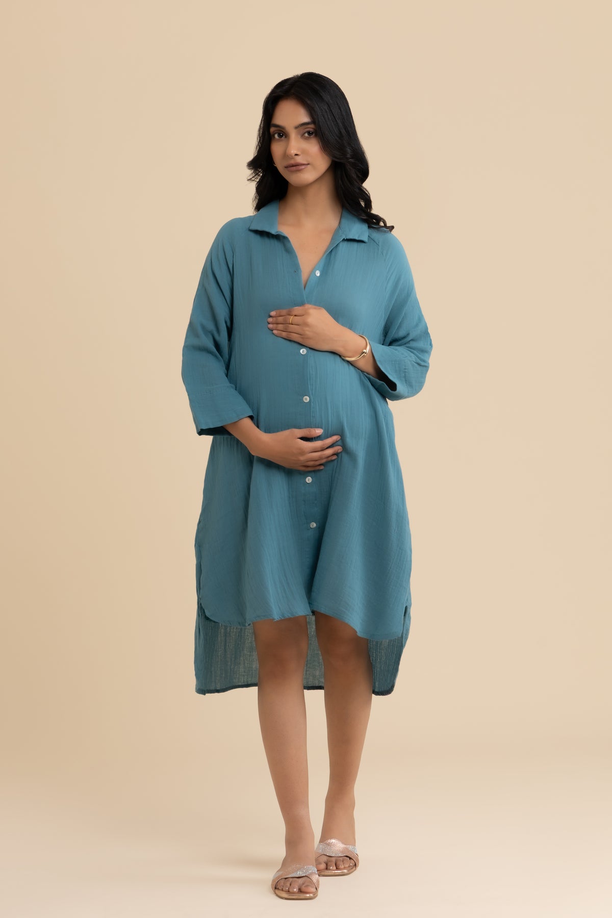 The Sea Breeze Dress – Teal cotton dress, view 2