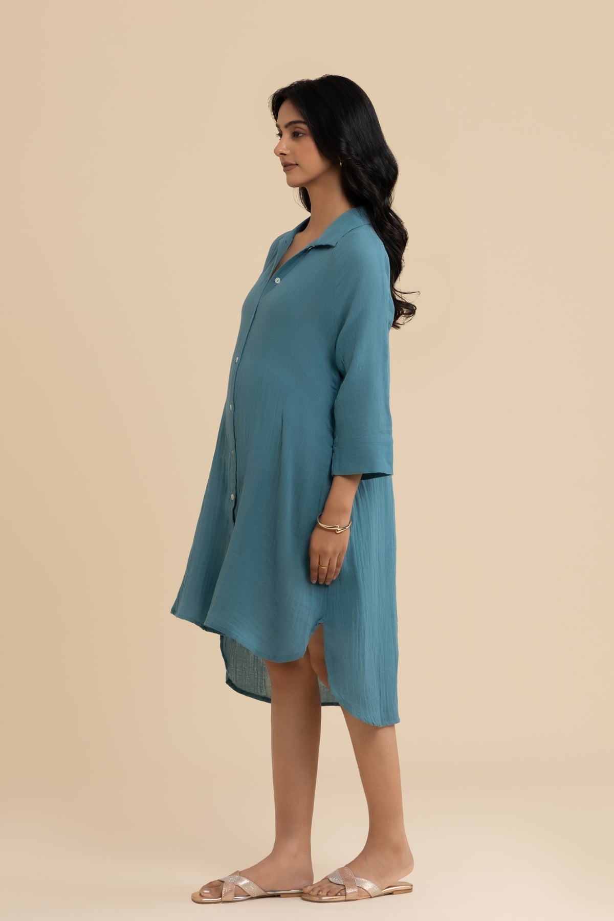 The Sea Breeze Dress – Teal cotton dress, view 7