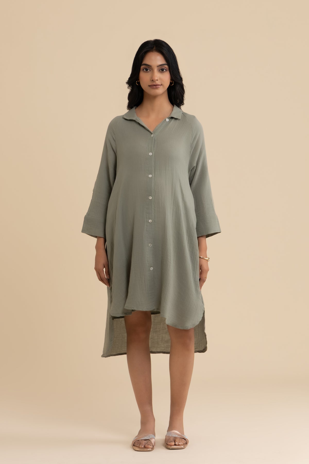 The Sage Dress – Army green cotton dress, view 2