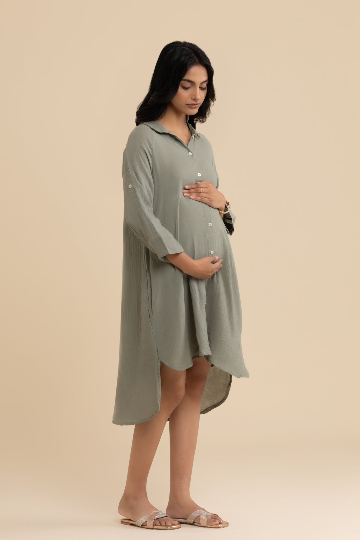 The Sage Dress – Army green cotton dress, view 6