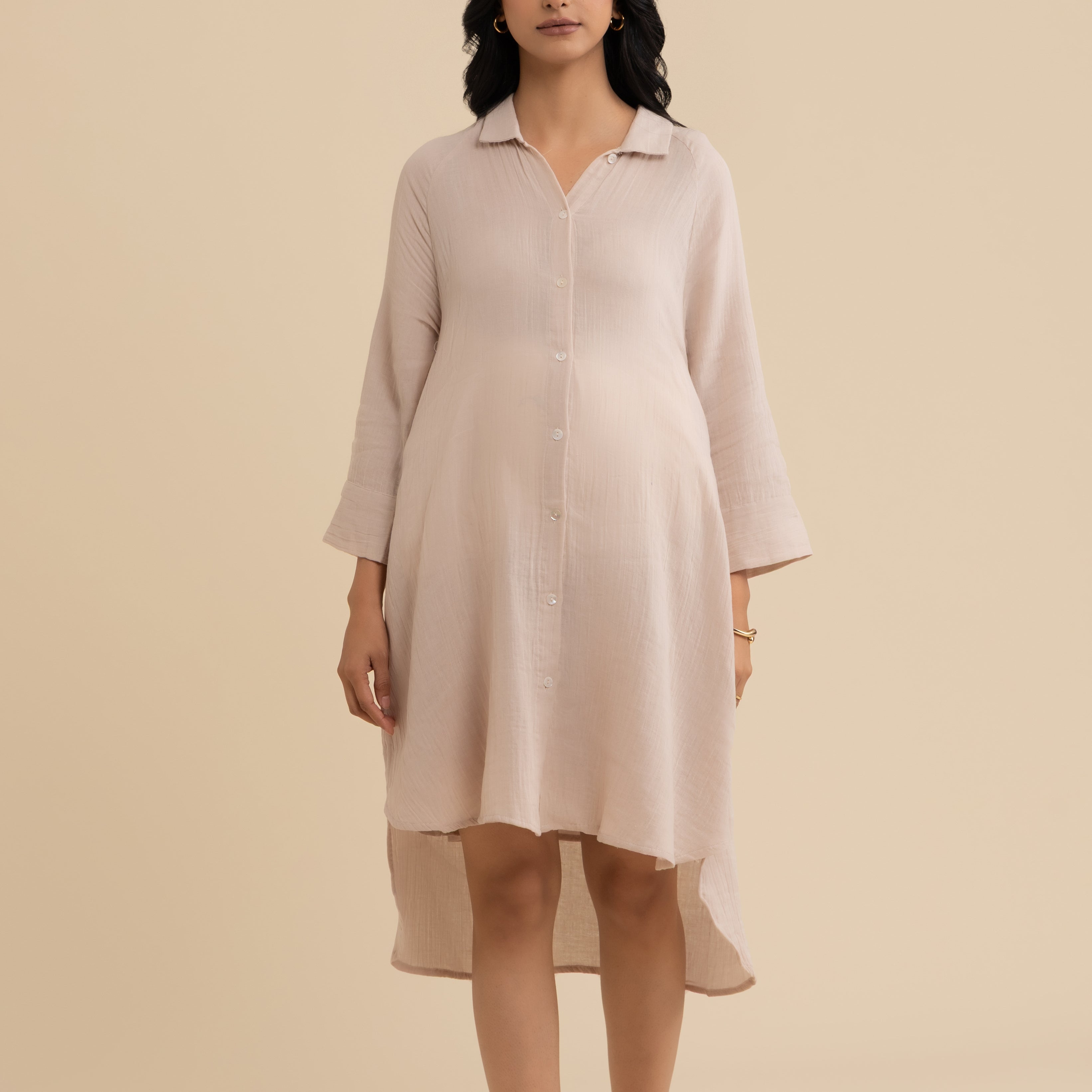 The Signature Dress – Beige cotton dress, view 1