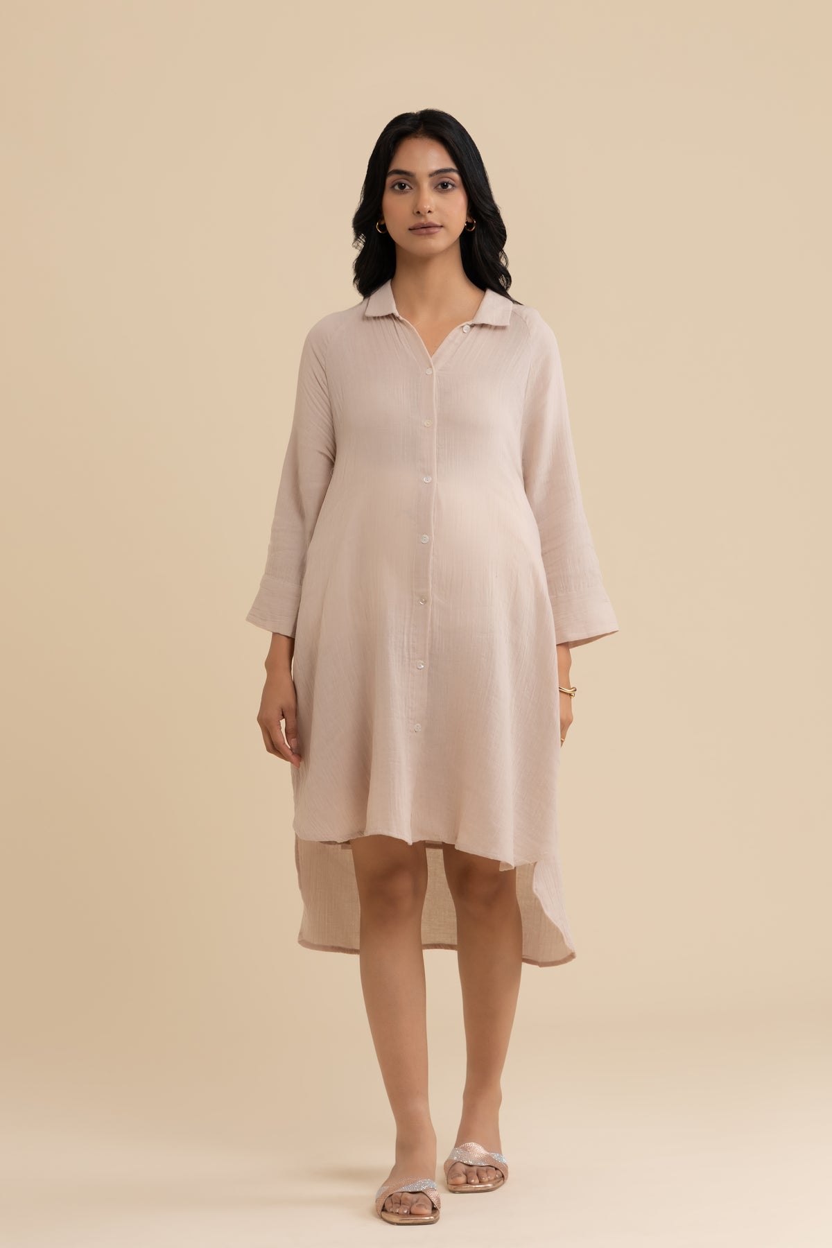 The Signature Dress – Beige cotton dress, view 1