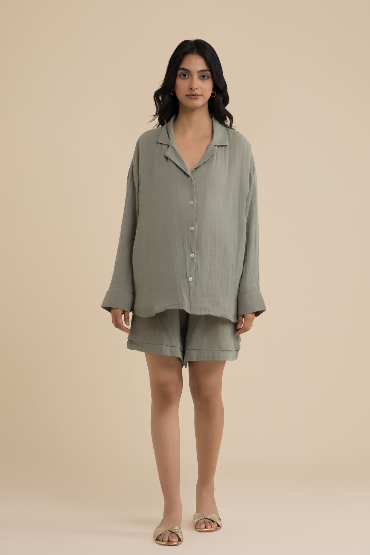 The Sage Set – cotton double gauze co-ord set, view 2