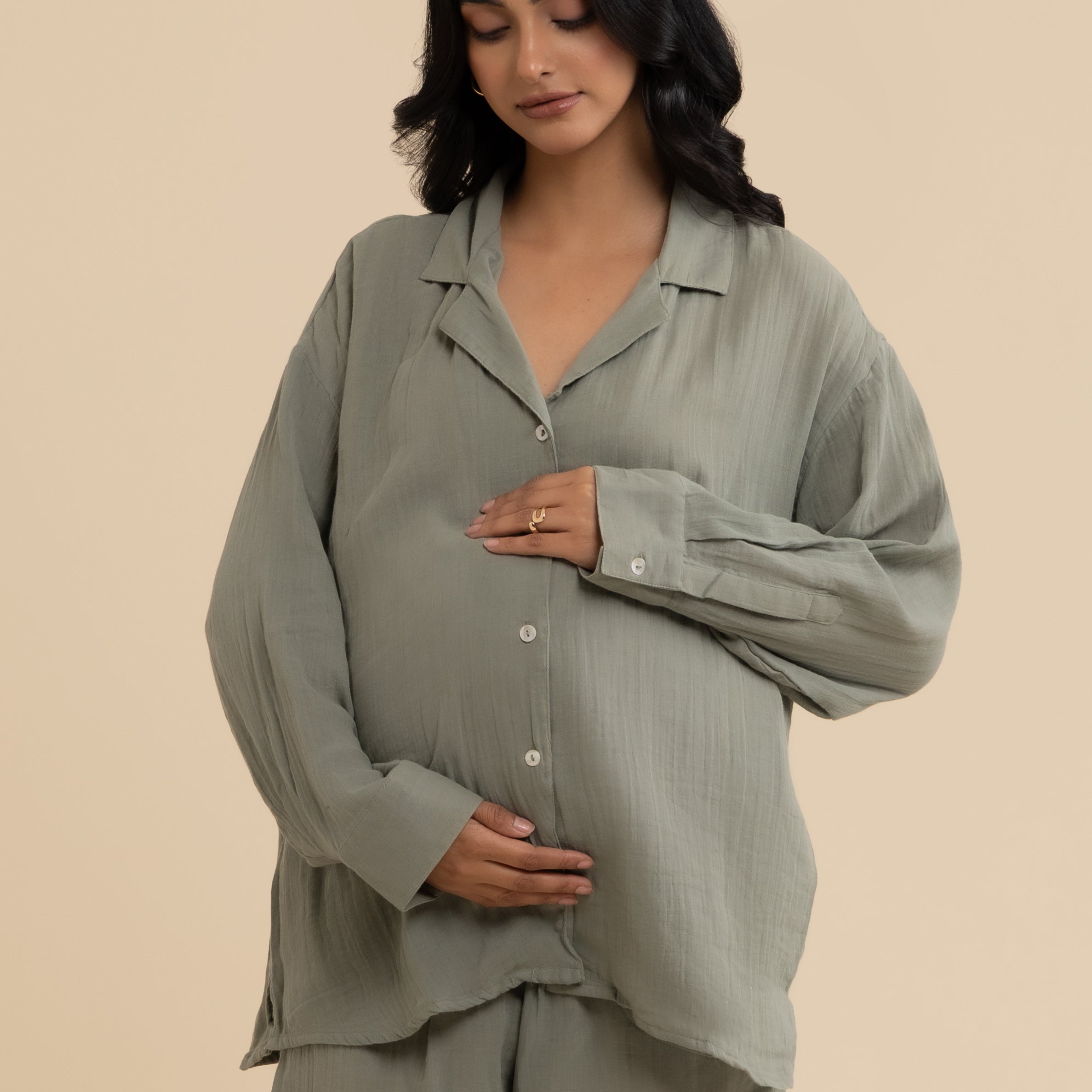 The Sage Set – cotton double gauze co-ord set, view 1