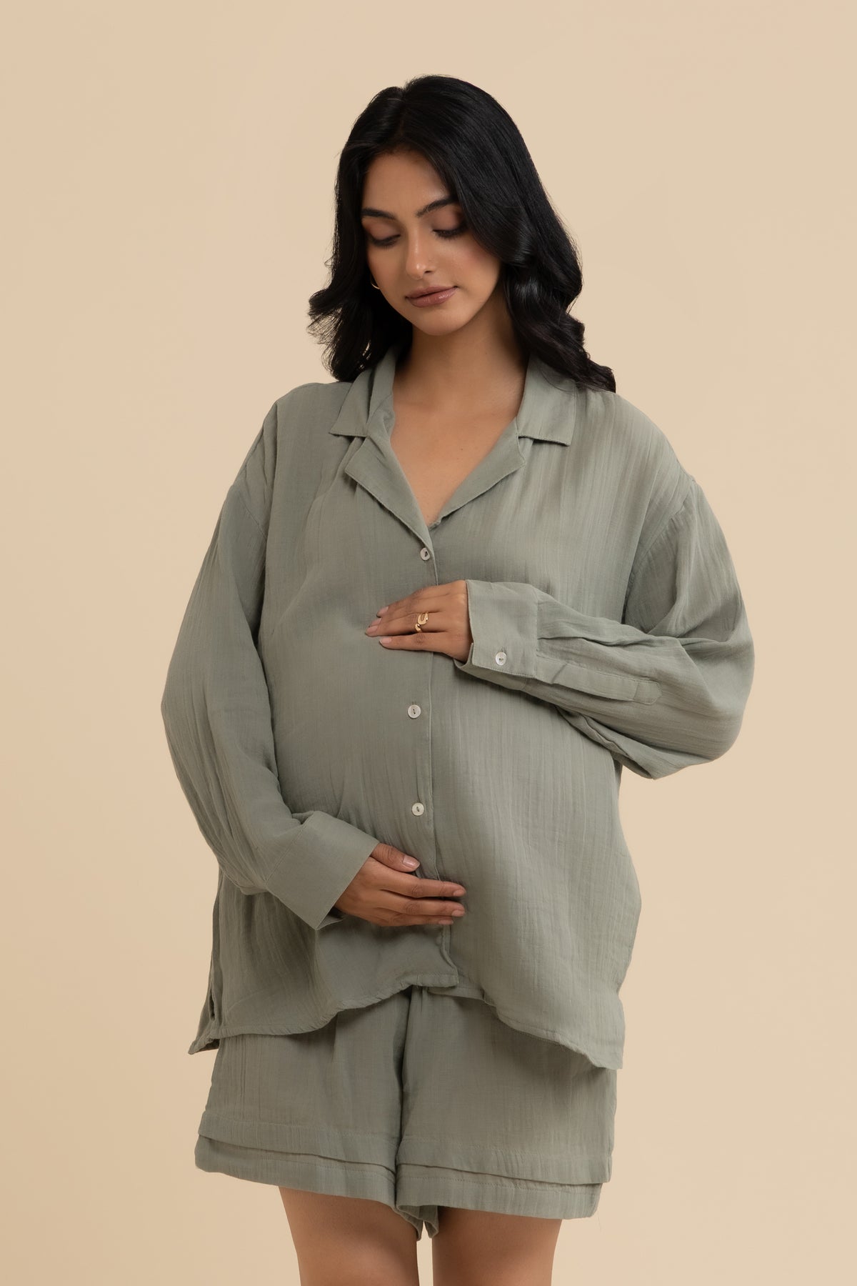 The Sage Set – cotton double gauze co-ord set, view 1