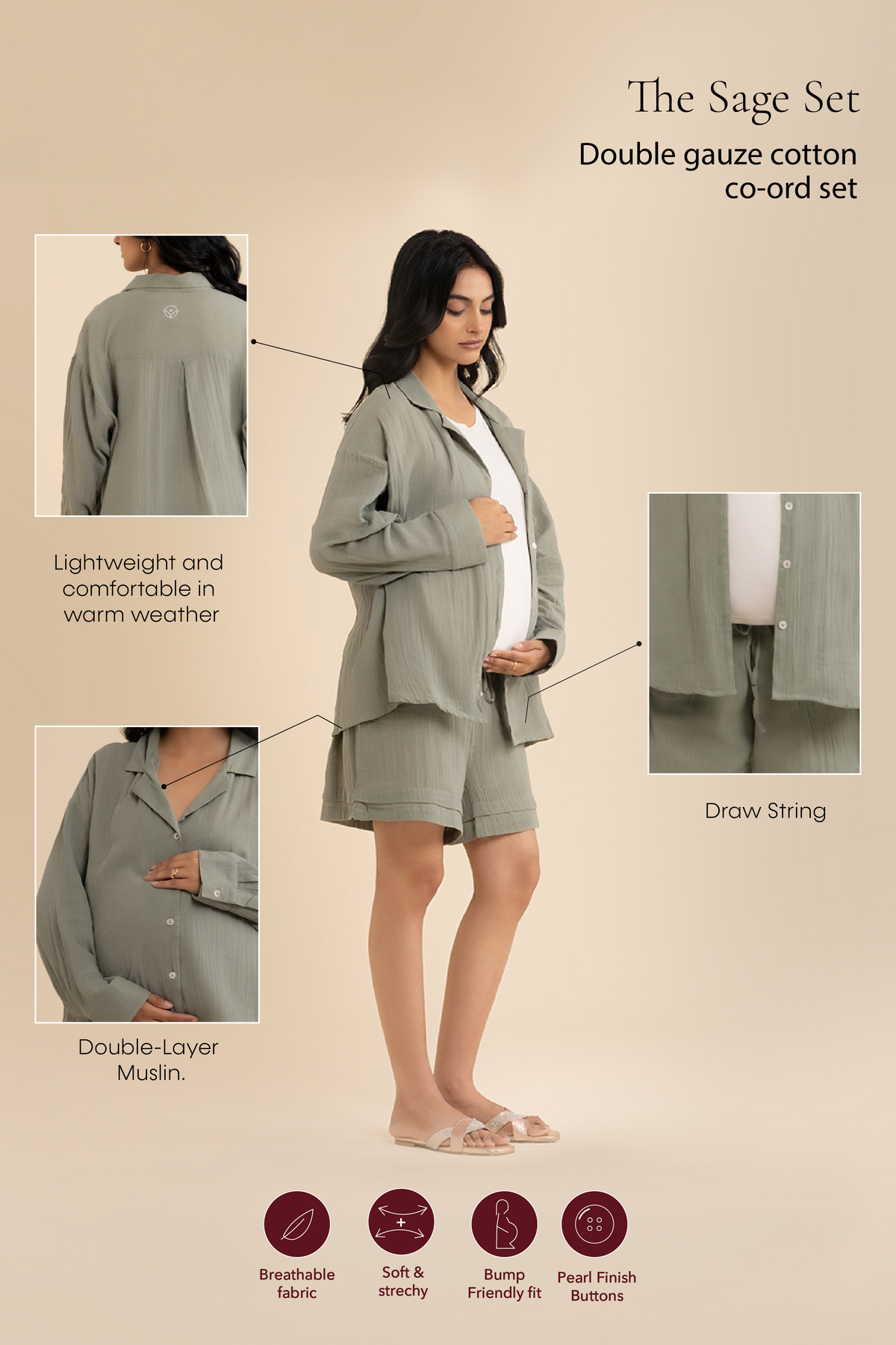 The Sage Set – cotton double gauze co-ord set, view 4