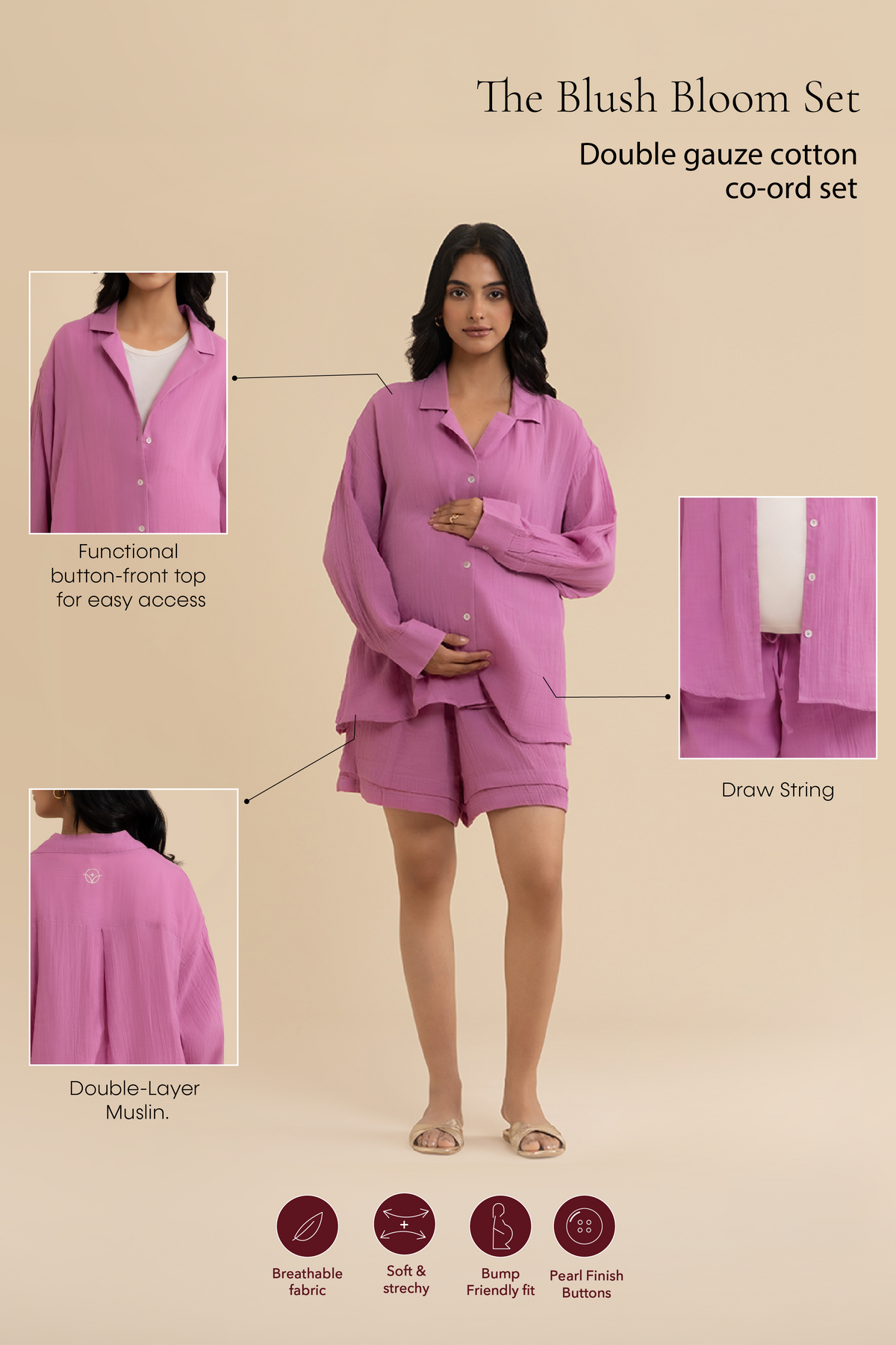 The Blush Bloom Set – cotton double gauze co-ord set, view 4